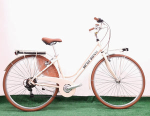 City bike in alluminio da donna vintage , con cambio posteriore a 6 velocità e impianto luce a led .