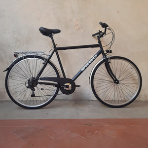 Bicicletta da uomo in taglia XL, dotata di cambio 6 velocità, portapacchi e luci a led.
