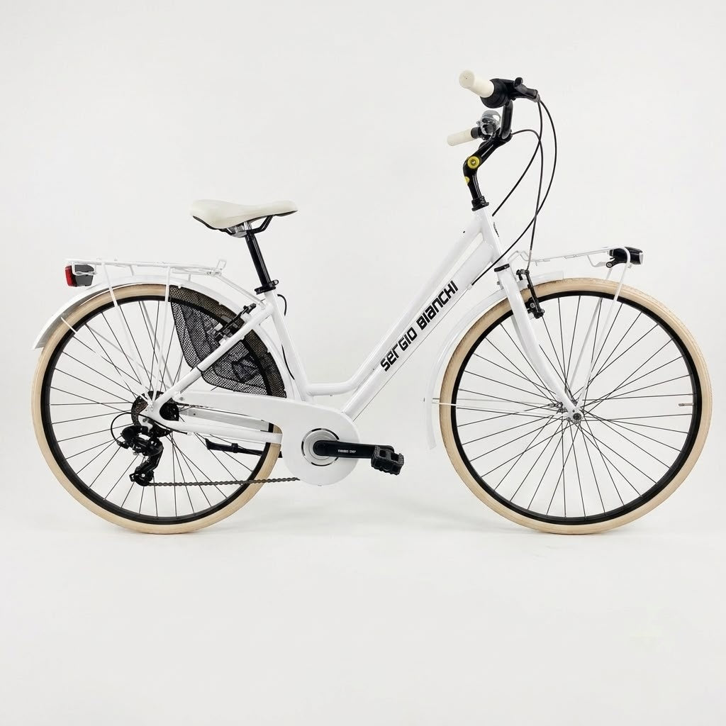 Citybike für Damen aus Aluminium im Vintage-Stil, 6 Gänge, Weiß