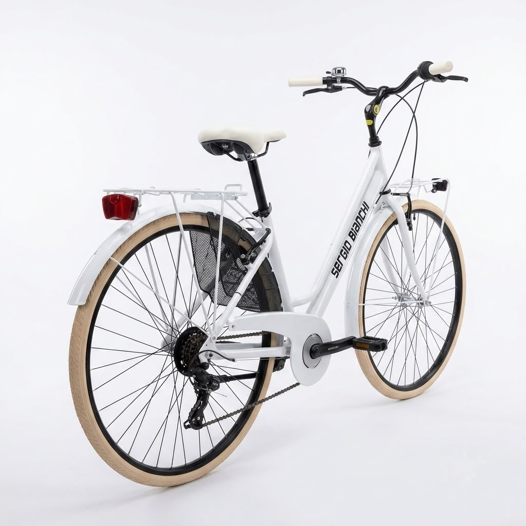 Citybike für Damen aus Aluminium im Vintage-Stil, 6 Gänge, Weiß