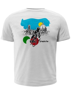T shirt Sergio Bianchi che omaggia la bellezza di Firenze e la passione per il ciclismo