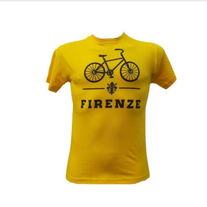 T shirt gialla con grafica di bicicletta di Sergio Bianchi Firenze