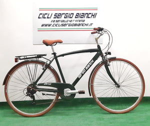 City bike in alluminio vintage da uomo con rifiniture marroni e cambio posteriore 6 velocità .