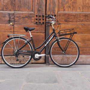 Bicicletta leggera, comoda e versatile grazie al suo maxi cestino. Dalla posizione alta e regolabile, perfetta per gli spostamenti quotidiani. Dotata di ogni comfort.